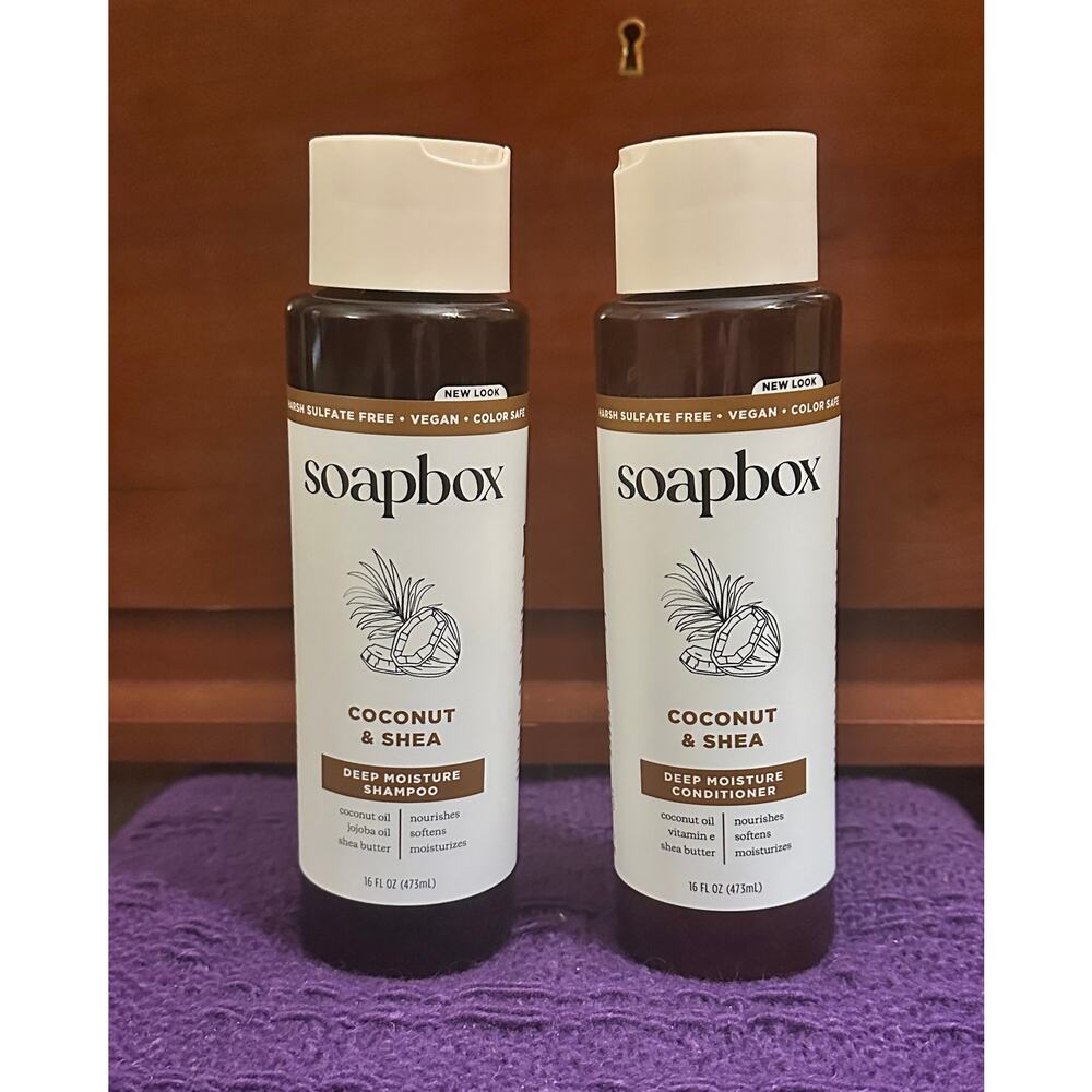 soapbox Coconut & Shea Shampoo and Conditioner Set 16 oz NEW